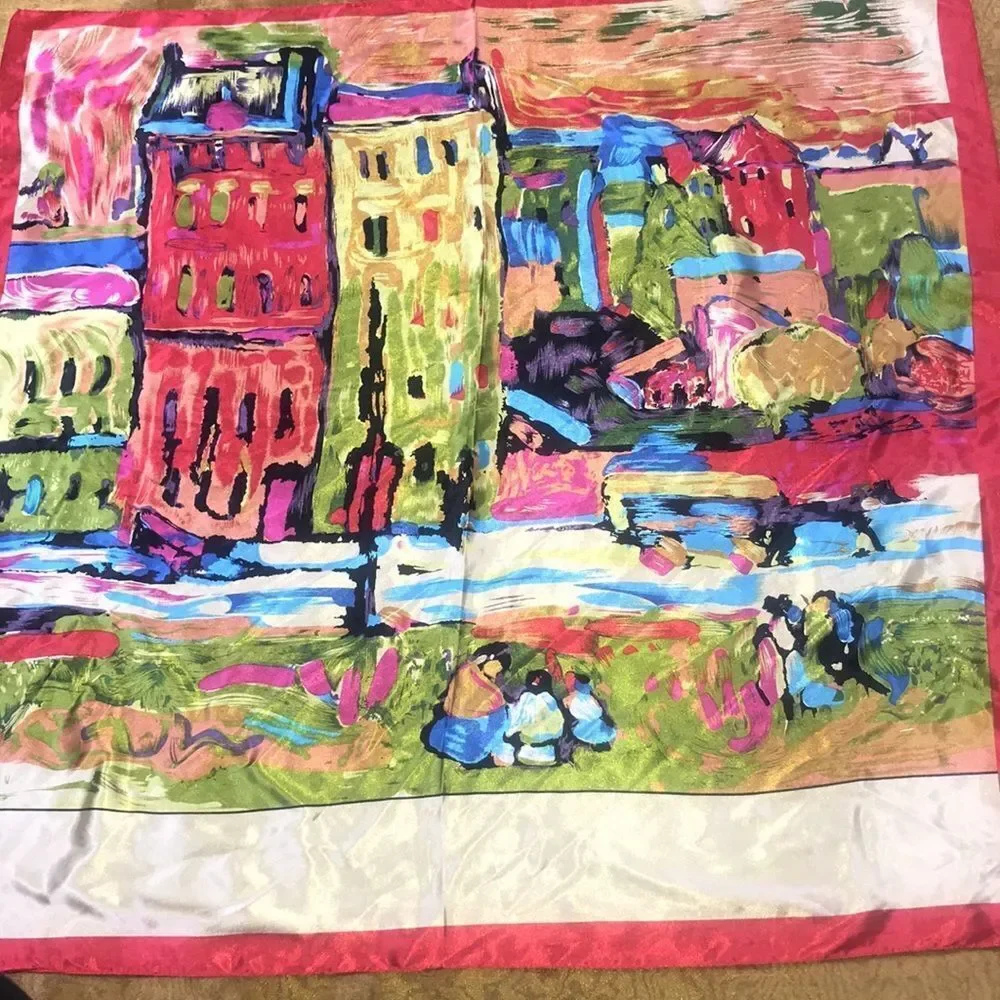 Vintage Silk 💯 Scarf by ADRIENNE VITTADINI Size 90X90 CM 35.5X35.5 INCHES